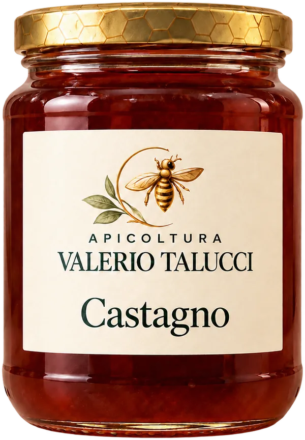 Barattolo di miele di castagno dell'Apicoltura Valerio Talucci