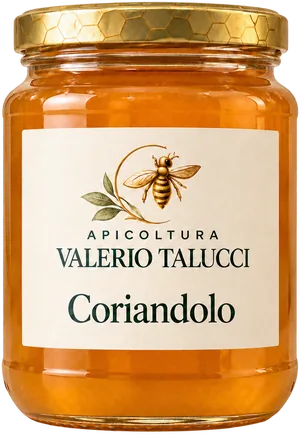 Barattolo di miele di coriandolo dell'Apicoltura Valerio Talucci