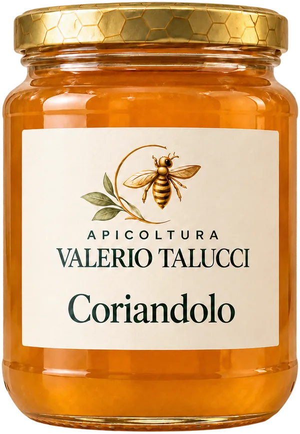 Barattolo di miele di coriandolo dell'Apicoltura Valerio Talucci