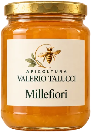 Barattolo di miele millefiori dell'Apicoltura Valerio Talucci