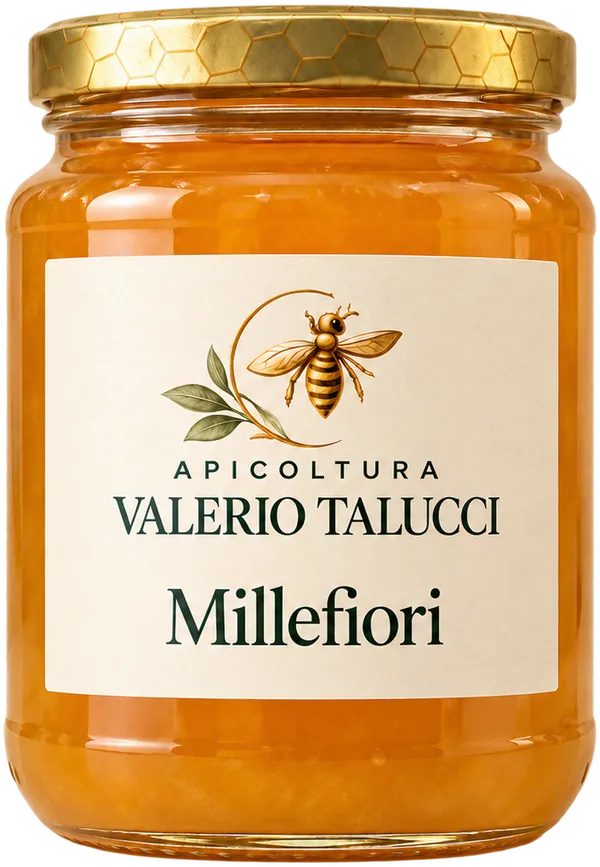 Barattolo di miele millefiori dell'Apicoltura Valerio Talucci